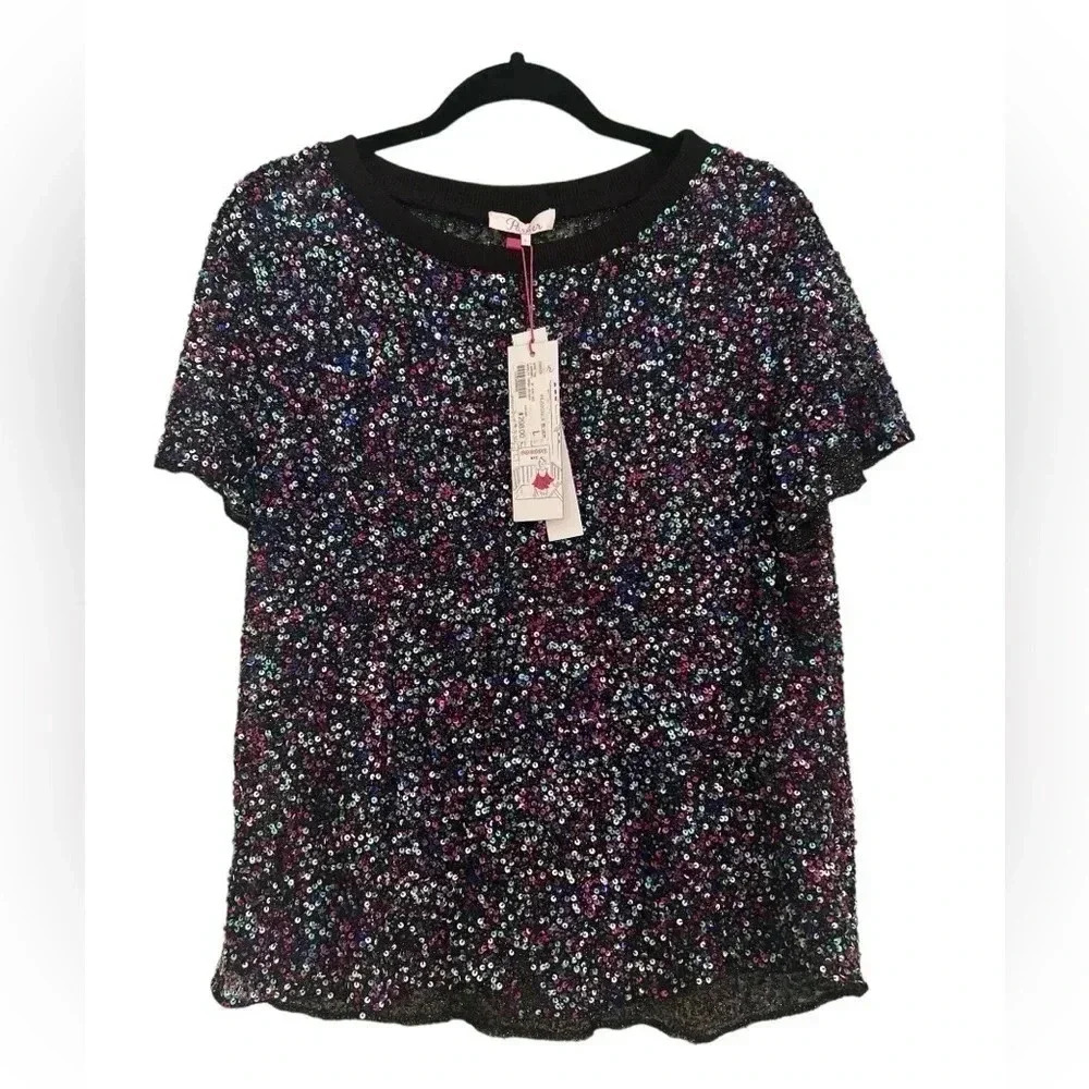 Parker All Over Sequence Short Sleeve Top Size Large NWT